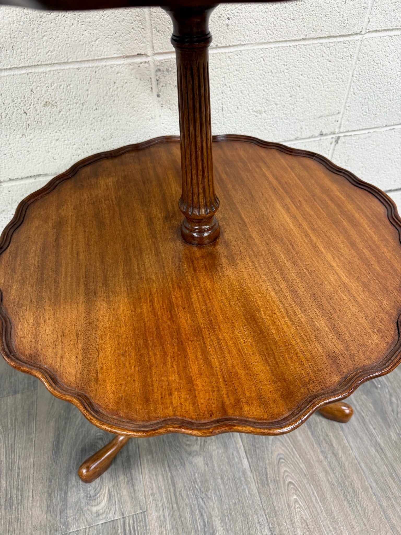 Antique Georgian Revival Queen Anne Style Mahogany Dumbwaiter Serving Tray Table