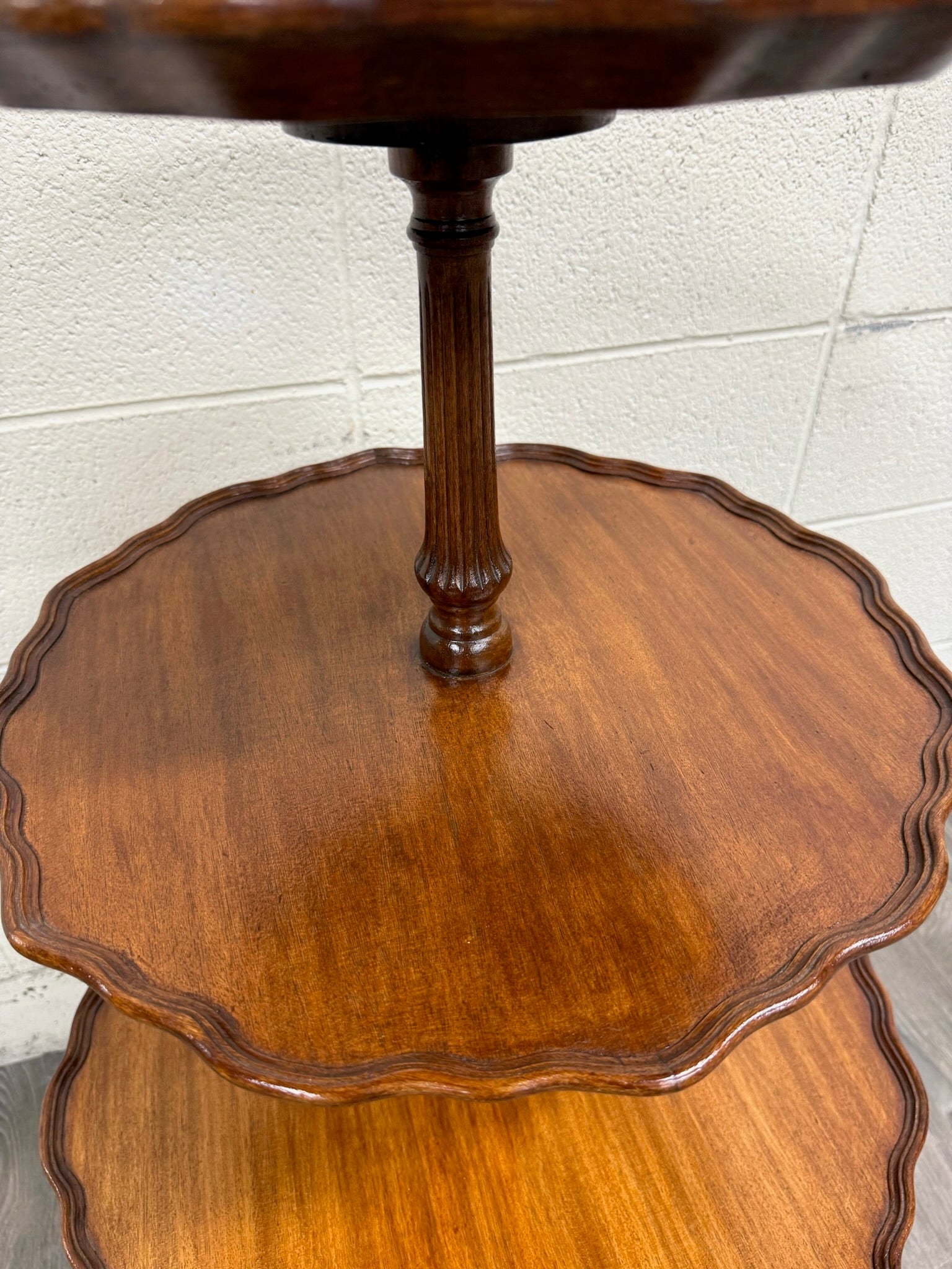 Antique Georgian Revival Queen Anne Style Mahogany Dumbwaiter Serving Tray Table
