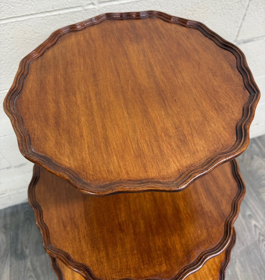 Antique Georgian Revival Queen Anne Style Mahogany Dumbwaiter Serving Tray Table