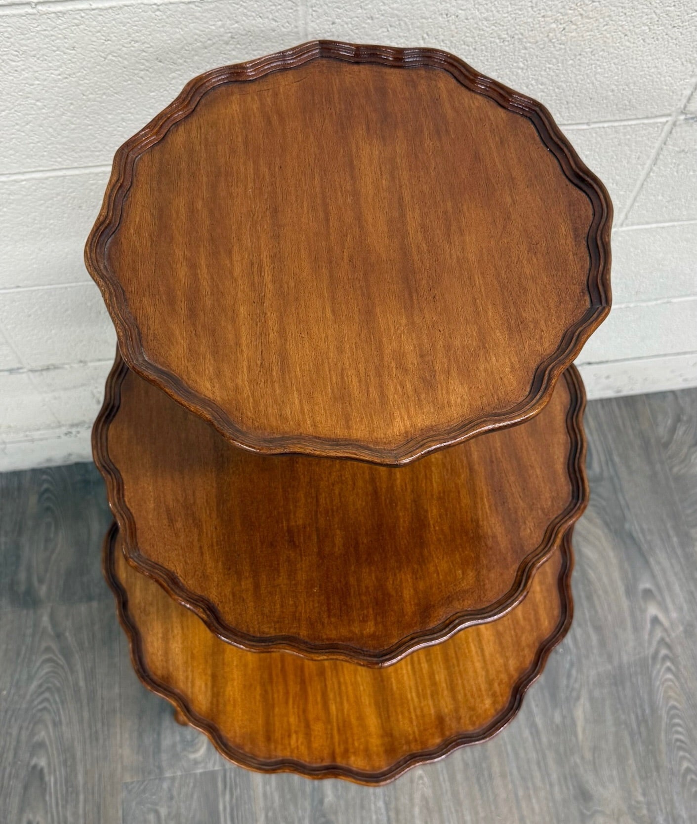 Antique Georgian Revival Queen Anne Style Mahogany Dumbwaiter Serving Tray Table
