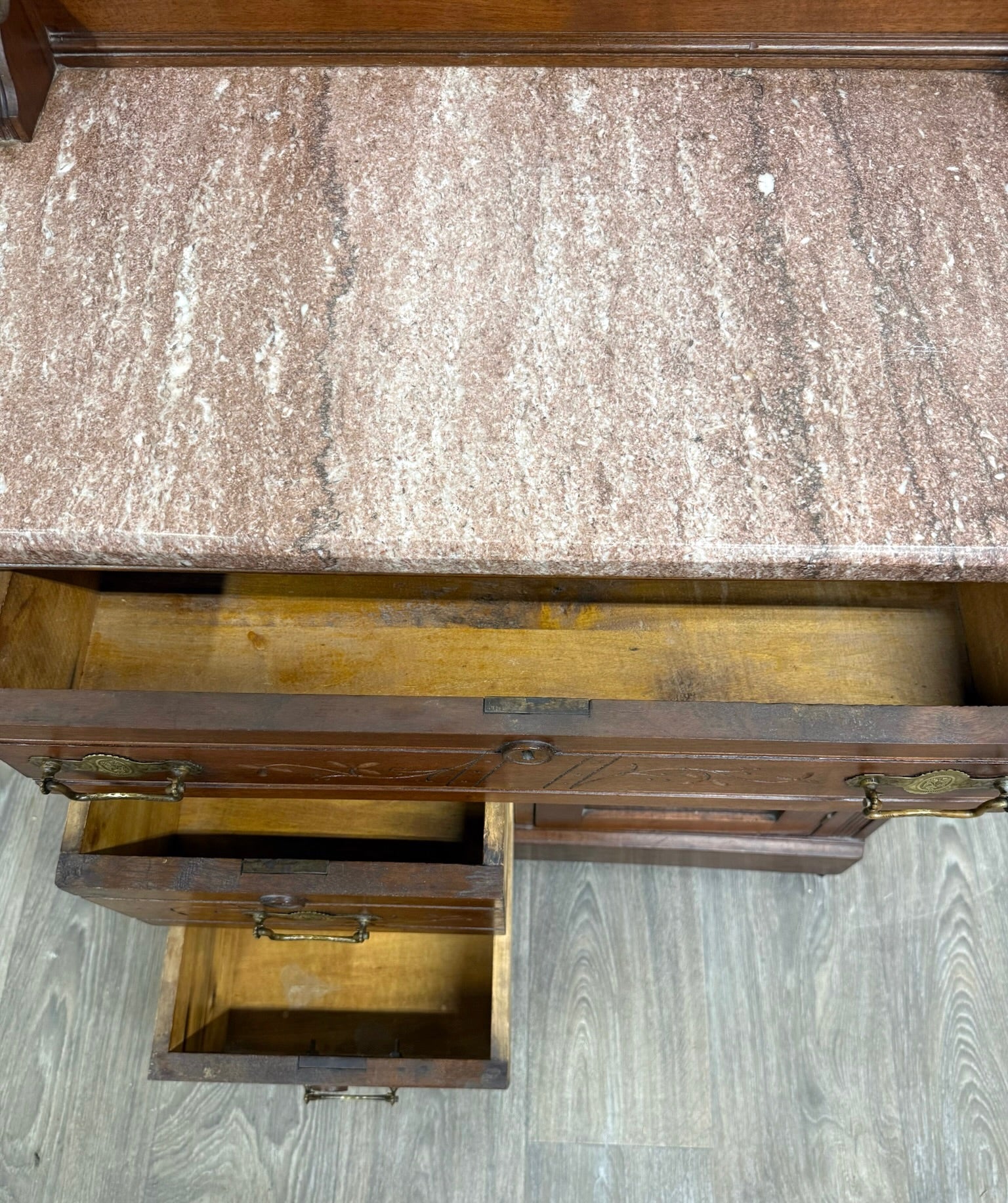 Antique Victorian Eastlake Style Walnut and Marble Top Cabinet Commode Washstand