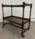 Antique English Barley Twist Oak Trolley Tea Cart Dumbwaiter
