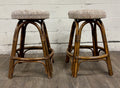 Vintage Rattan and Bentwood Backless Swivel Bar Stools - Pair