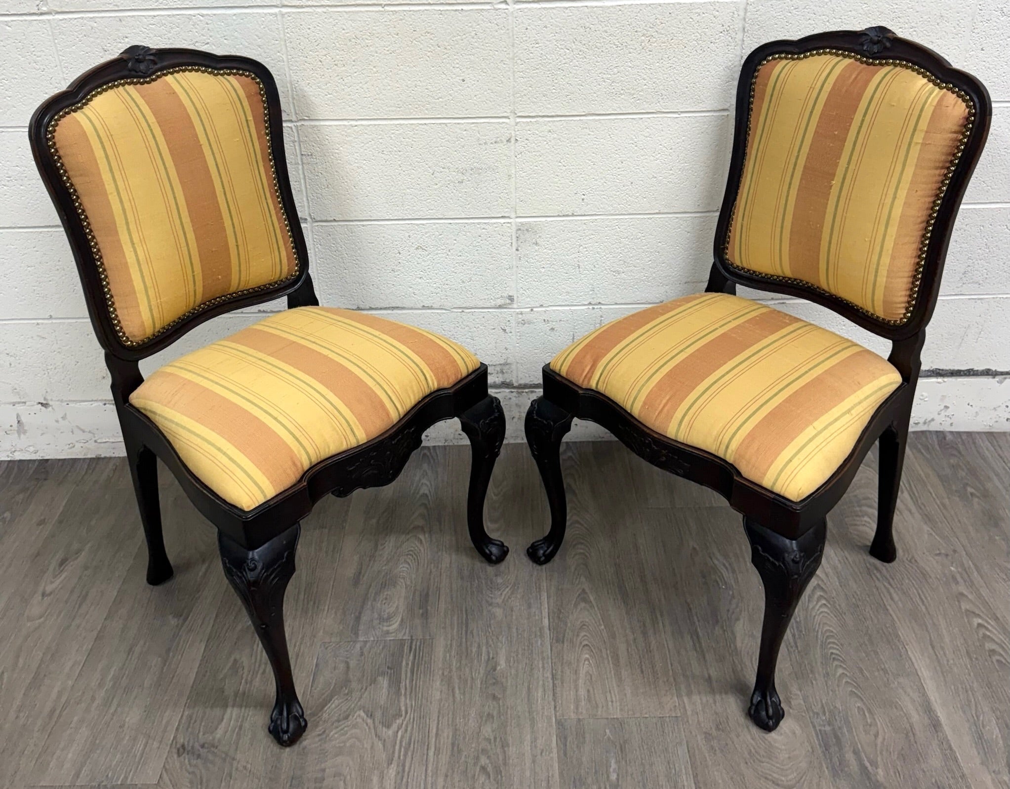 Vintage French Louis XV Revival Carved Floral Side Chairs - Pair
