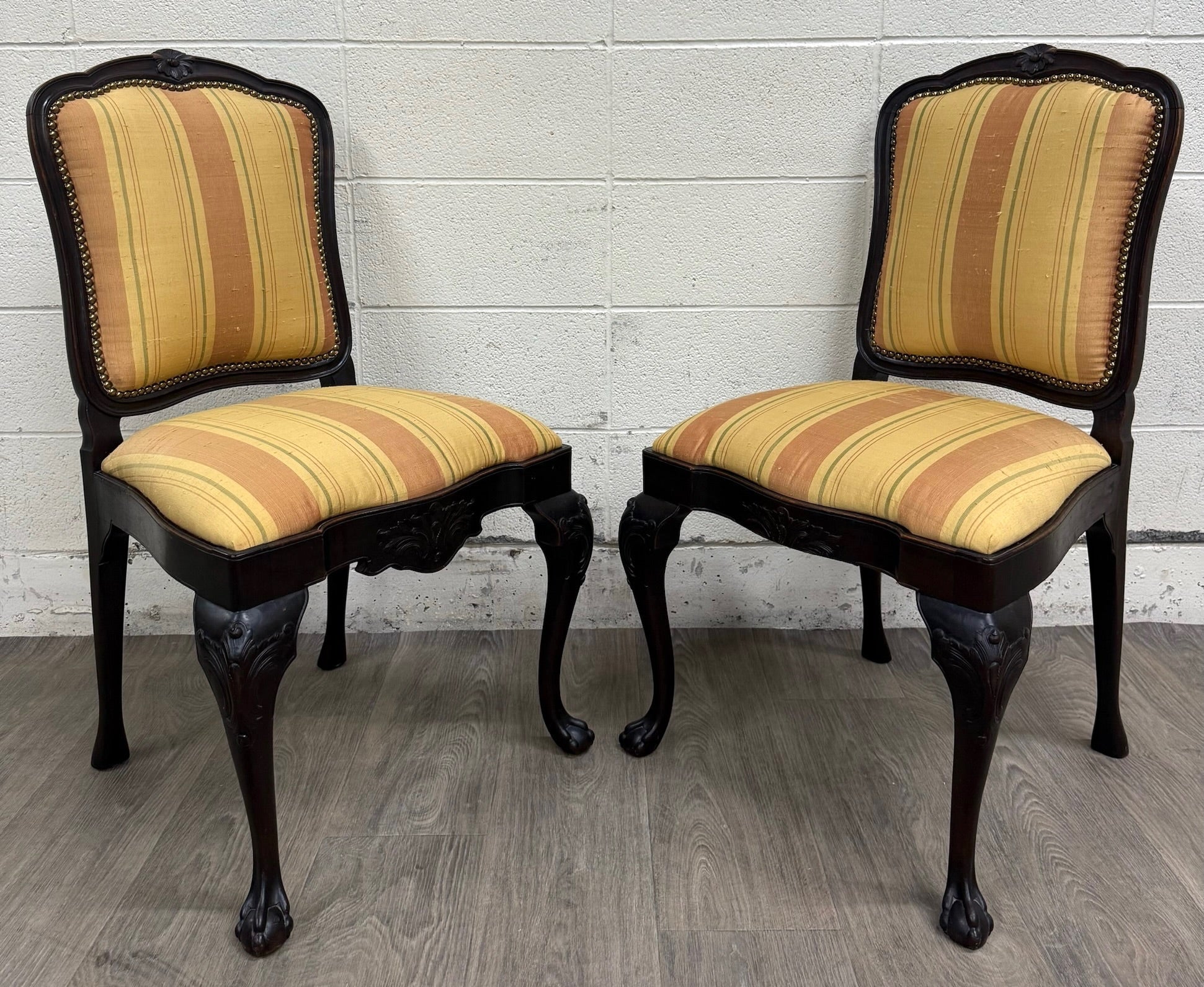 Vintage French Louis XV Revival Carved Floral Side Chairs - Pair