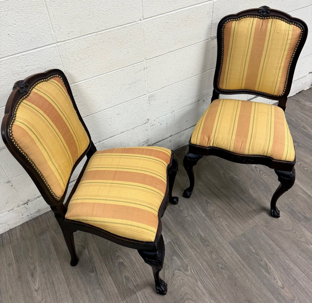 Vintage French Louis XV Revival Carved Floral Side Chairs - Pair