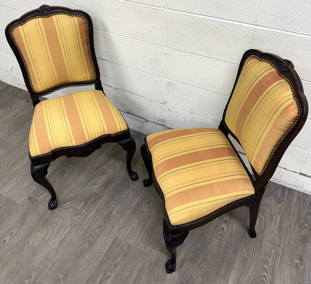 Vintage French Louis XV Revival Carved Floral Side Chairs - Pair