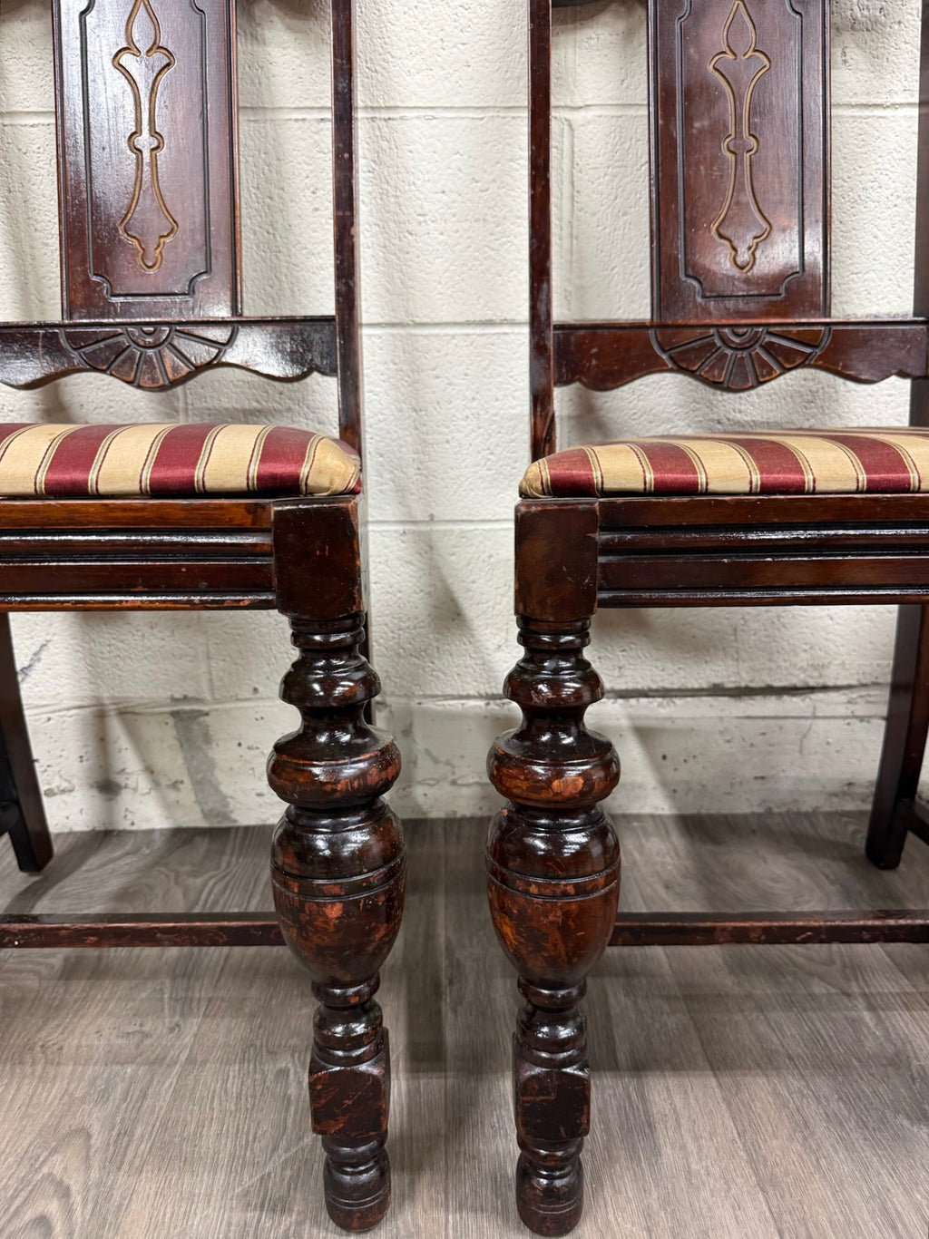 Antique English Tudor Jacobean Revival Dining Chairs - Set of 6