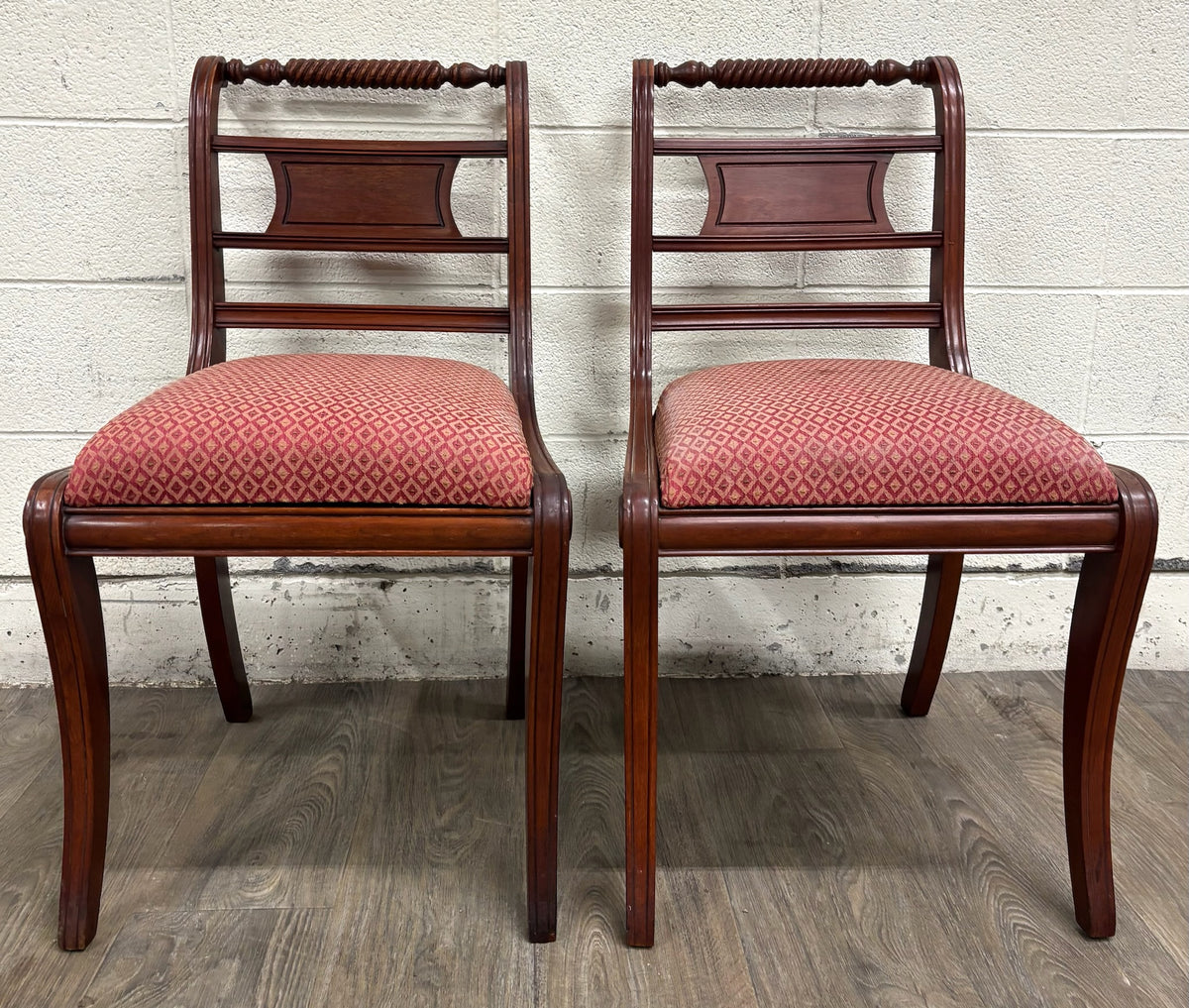 Vintage Willett Furniture Regency Style Barley Twist Top Mahogany Dining Chairs