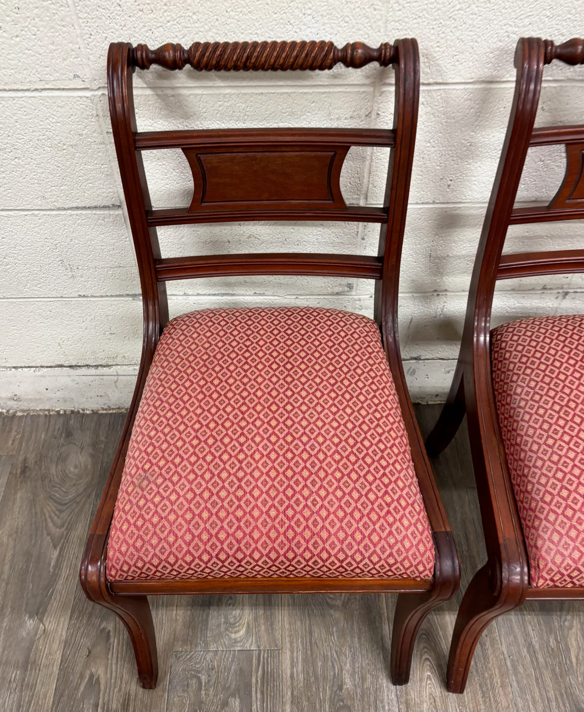 Vintage Willett Furniture Regency Style Barley Twist Top Mahogany Dining Chairs