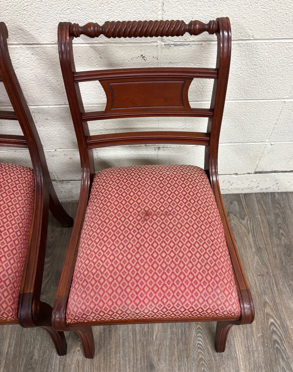 Vintage Willett Furniture Regency Style Barley Twist Top Mahogany Dining Chairs