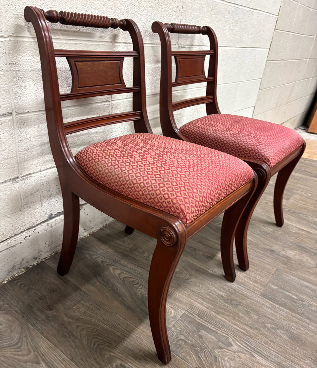 Vintage Willett Furniture Regency Style Barley Twist Top Mahogany Dining Chairs