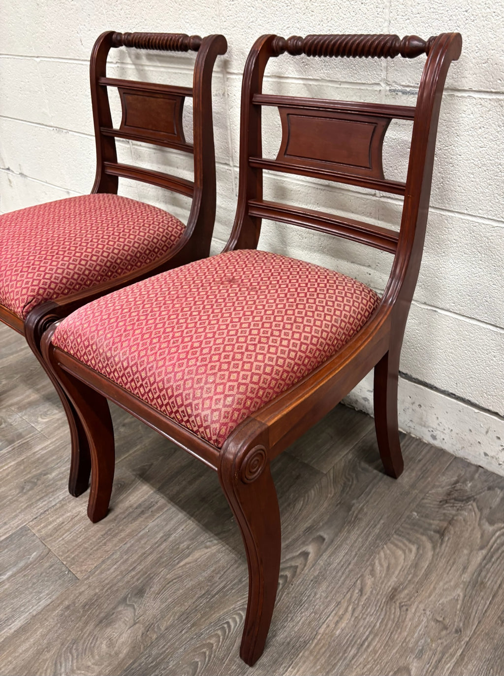 Vintage Willett Furniture Regency Style Barley Twist Top Mahogany Dining Chairs