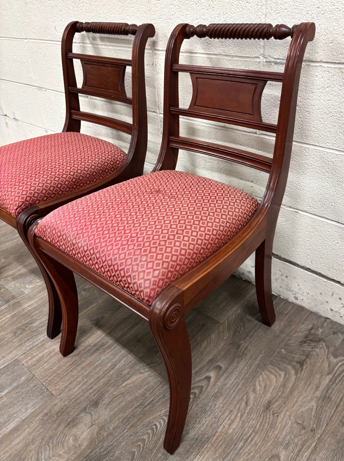 Vintage Willett Furniture Regency Style Barley Twist Top Mahogany Dining Chairs