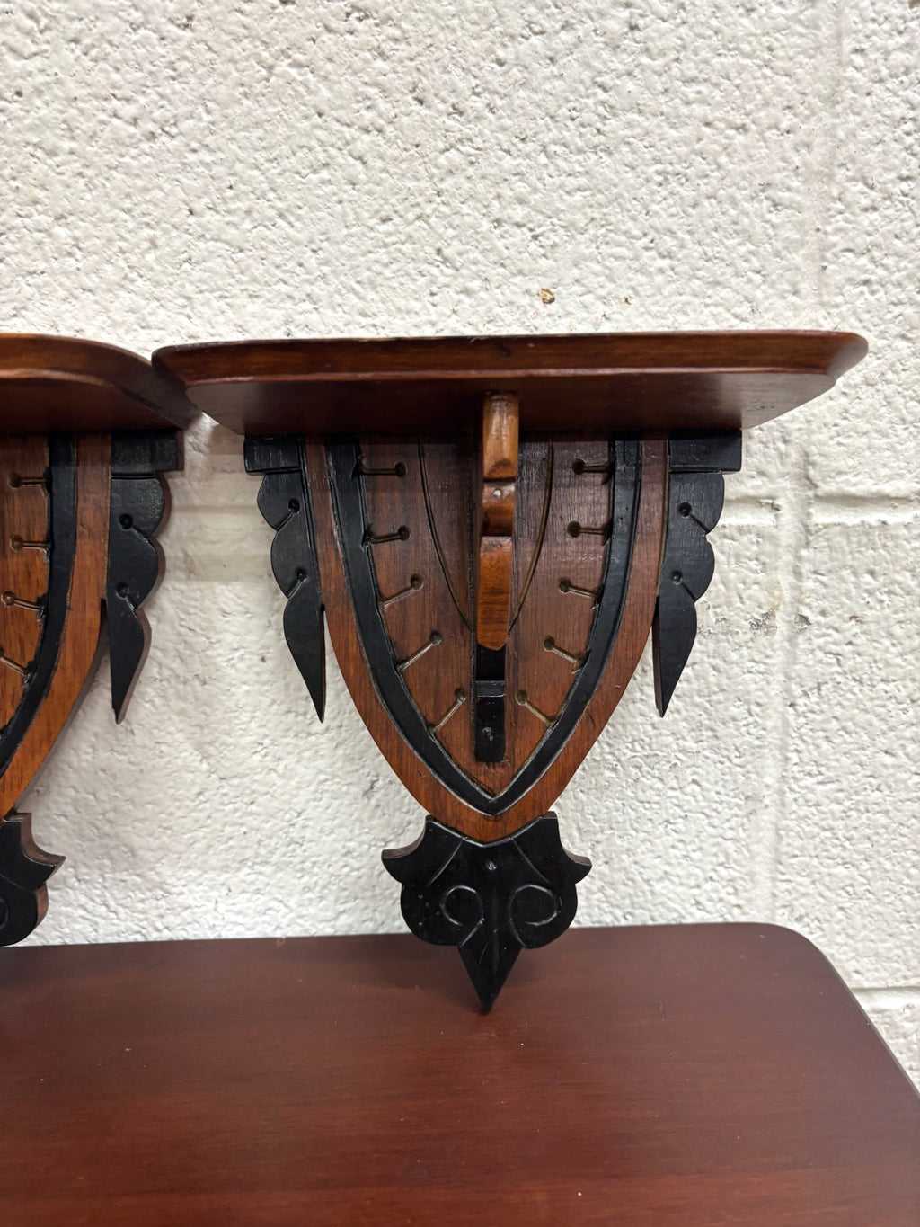 Antique Arts and Crafts Gothic Revival Exposed Peg Wall Brackets - Pair