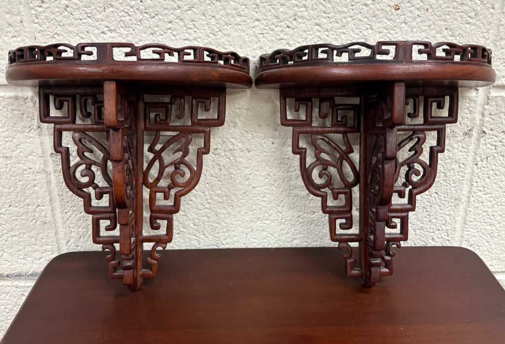 Vintage Chinese Chippendale Pierced Fretwork Wall Brackets - Pair