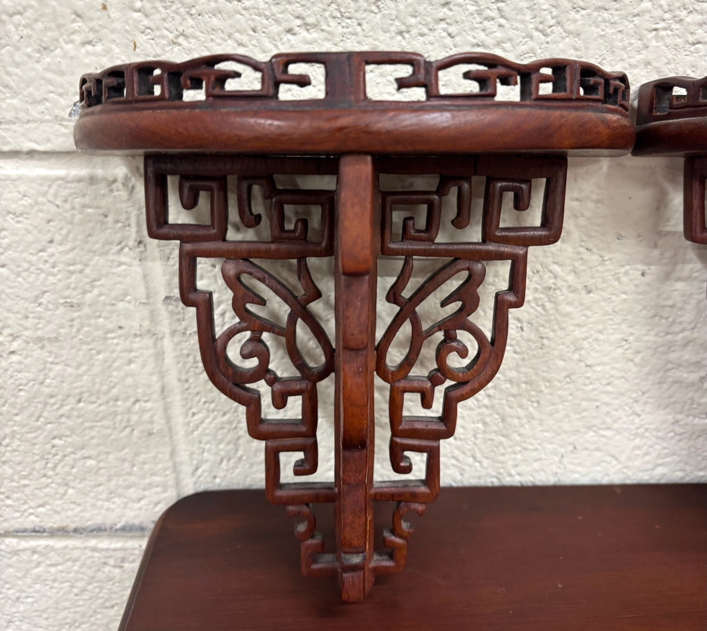 Vintage Chinese Chippendale Pierced Fretwork Wall Brackets - Pair