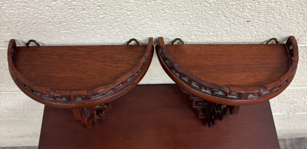 Vintage Chinese Chippendale Pierced Fretwork Wall Brackets - Pair