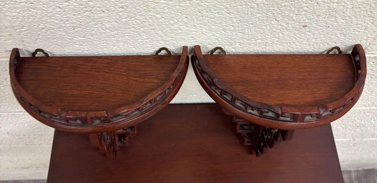 Vintage Chinese Chippendale Pierced Fretwork Wall Brackets - Pair