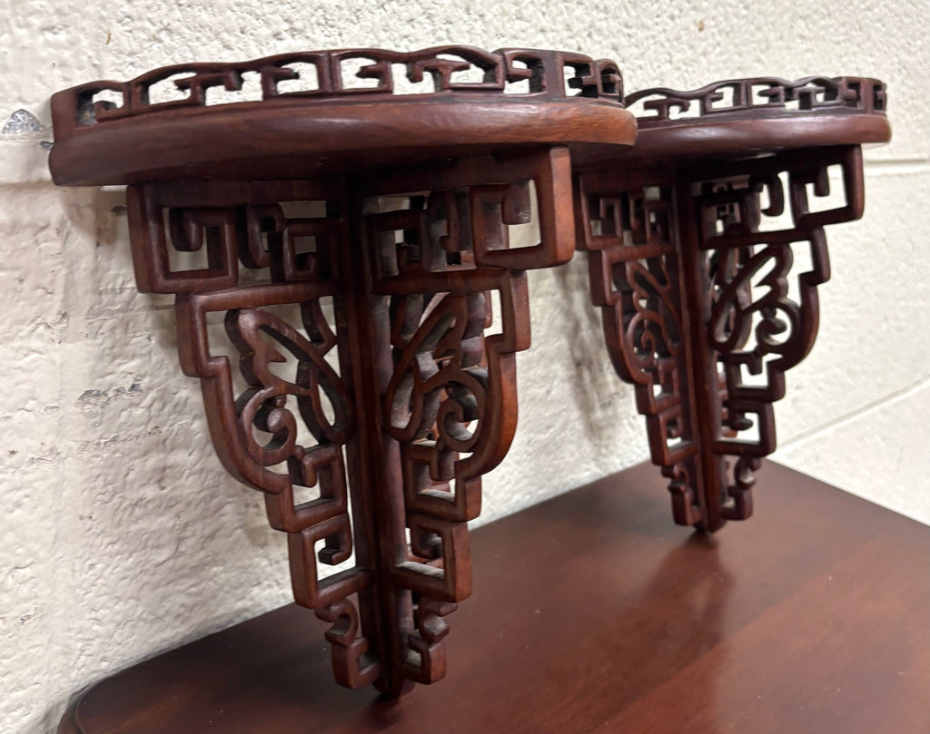 Vintage Chinese Chippendale Pierced Fretwork Wall Brackets - Pair