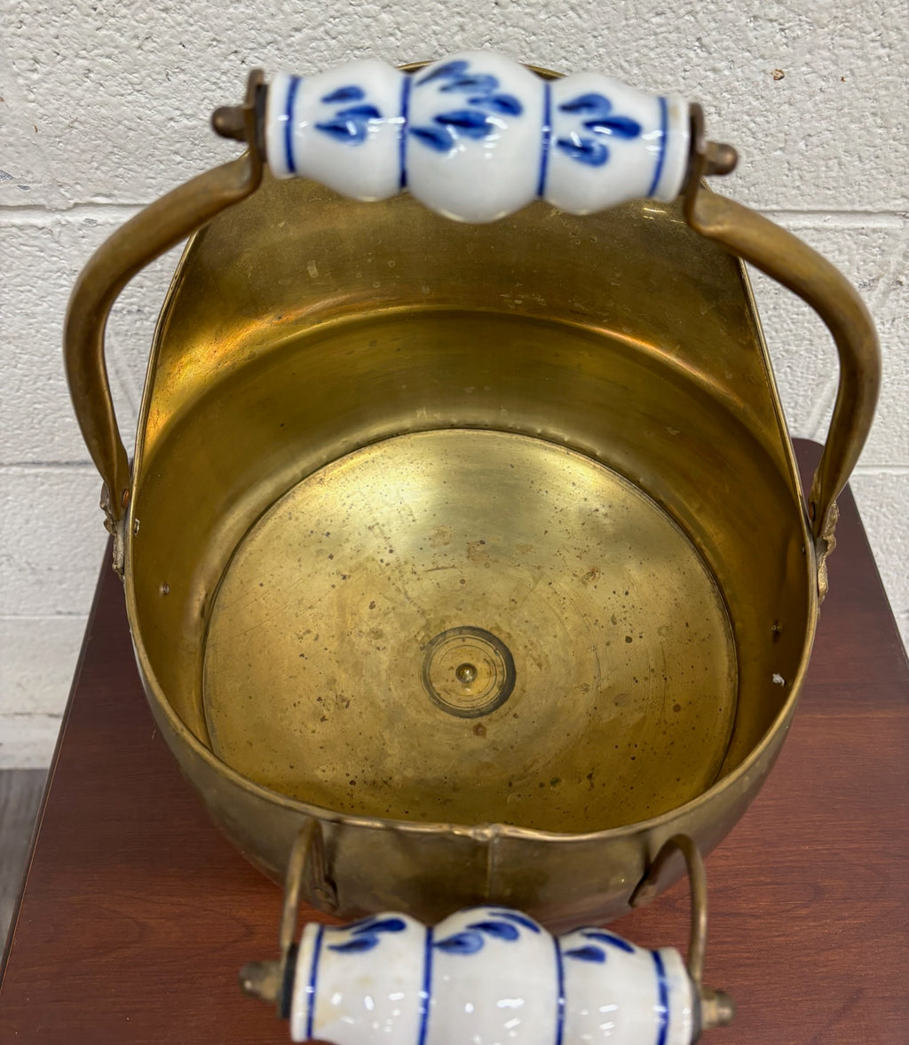 Vintage Brass Coal Scuttle with Lion Head Accents