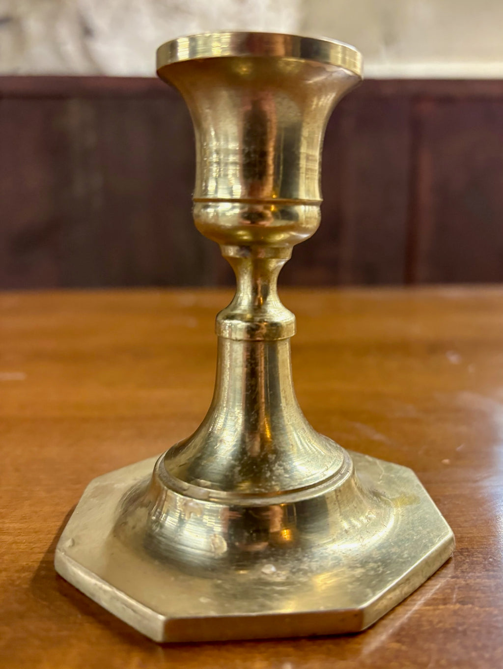 Vintage Brass Octagon Base Candlestick Holder