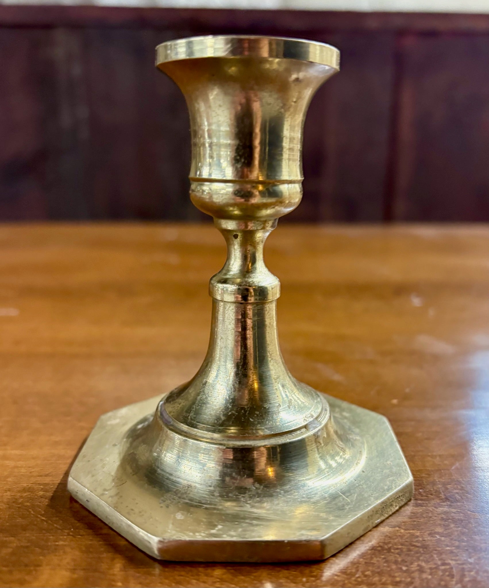 Vintage Brass Octagon Base Candlestick Holder