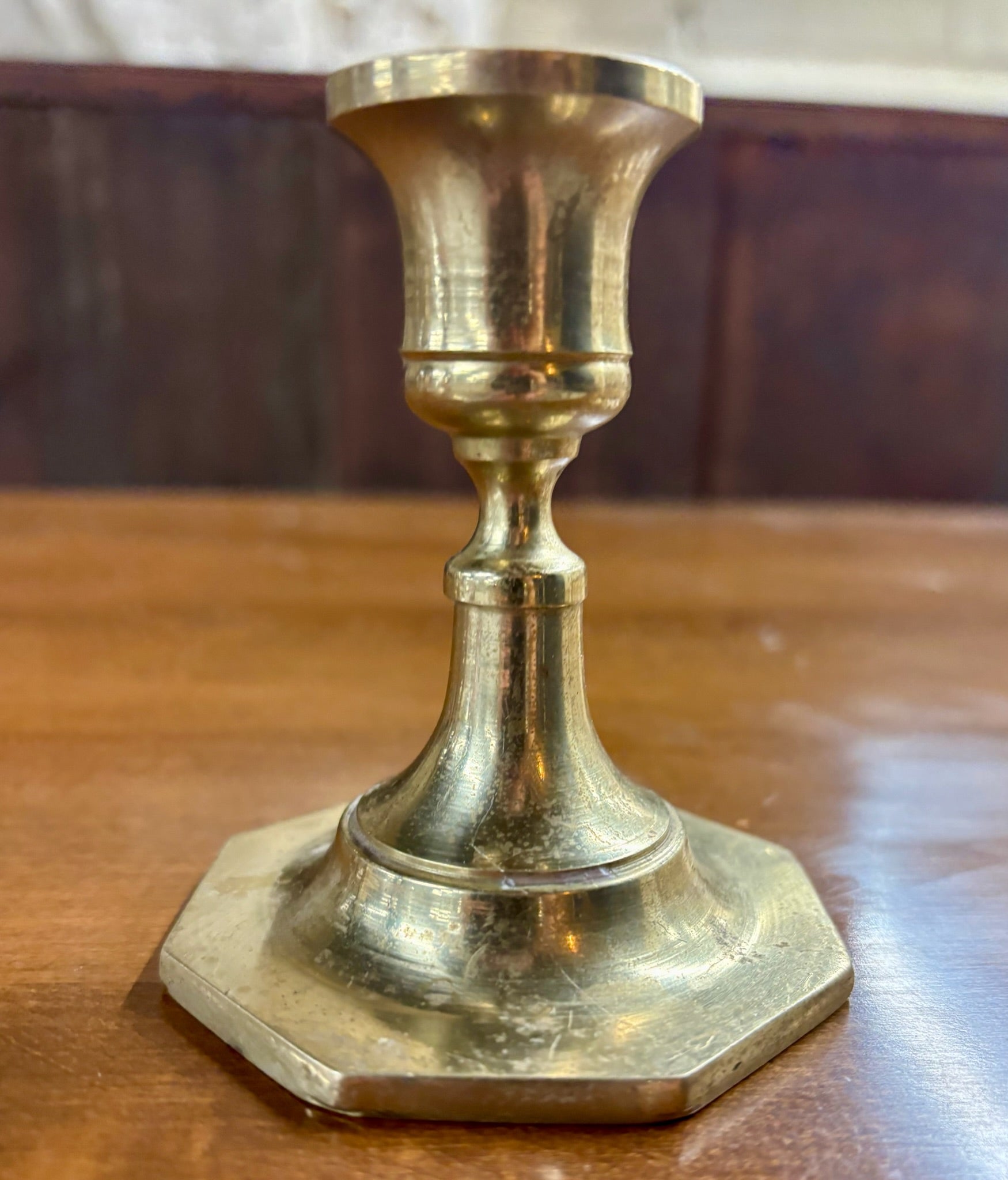 Vintage Brass Octagon Base Candlestick Holder
