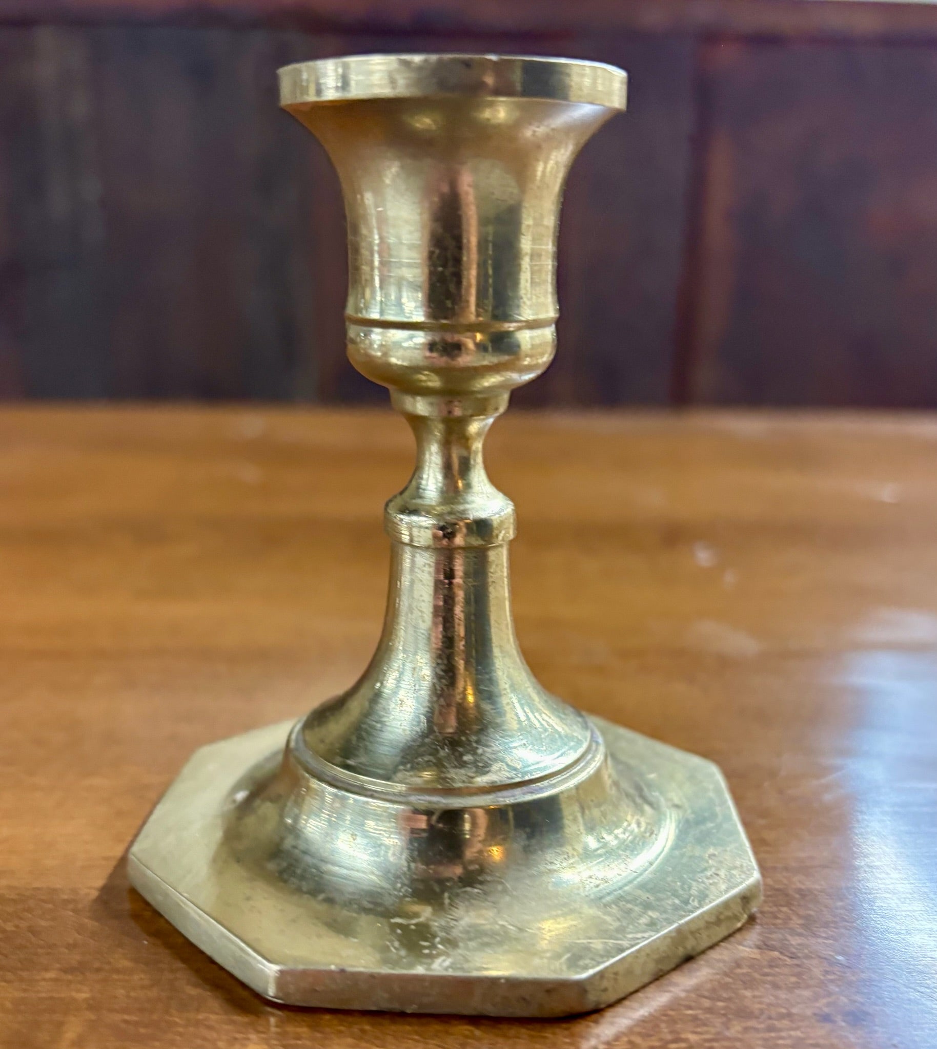 Vintage Brass Octagon Base Candlestick Holder