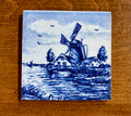 Vintage Hand Painted Delft Style Ceramic Tile with Dutch Windmill Landscape