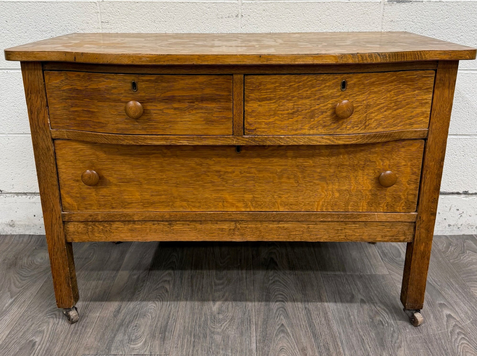 Antique Mission Arts and Crafts Tiger Oak Server Bureau Sideboard Buffet