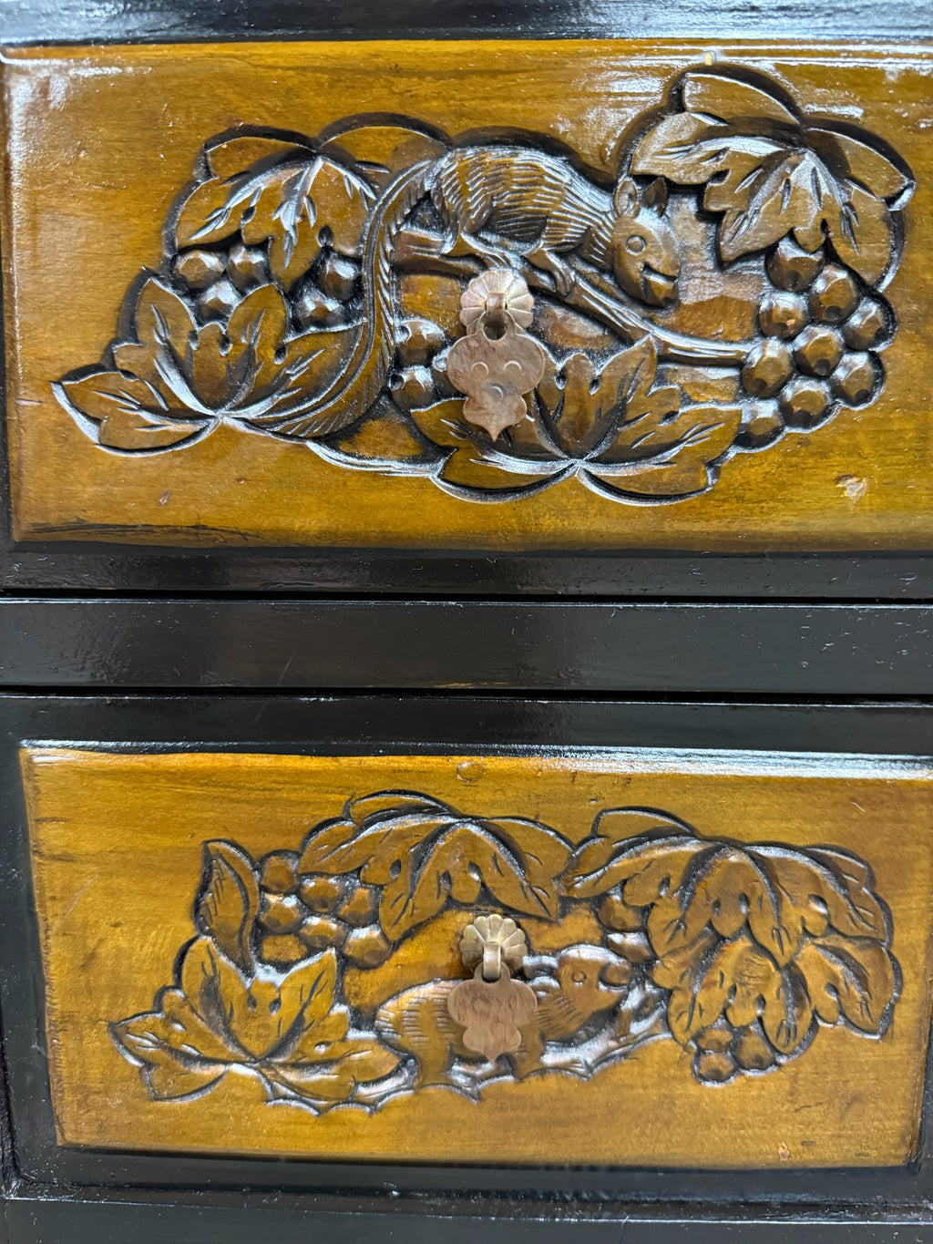 Vintage Asian Carved Cabinet with Hand Carved Motifs