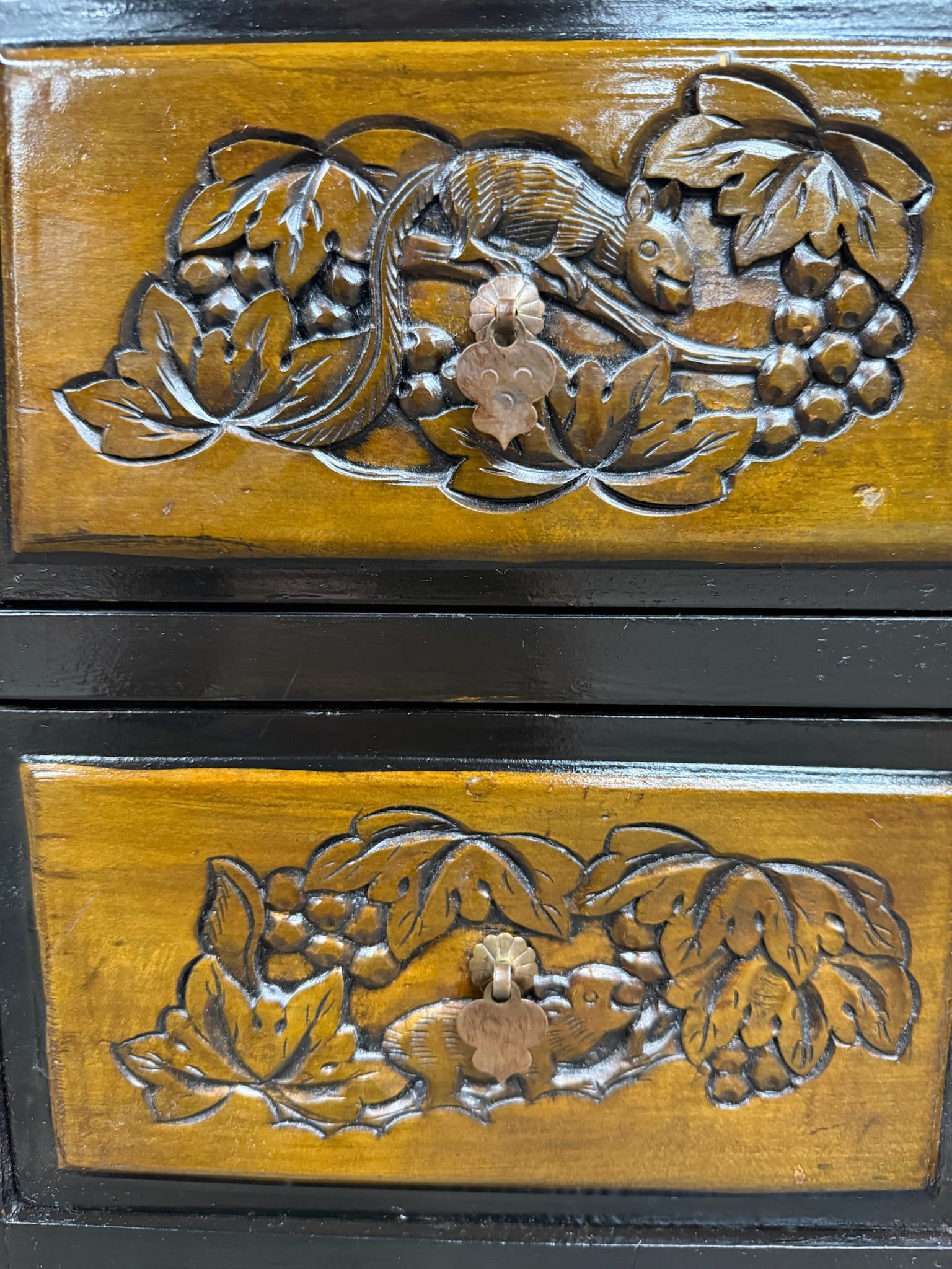Vintage Asian Carved Cabinet with Hand Carved Motifs