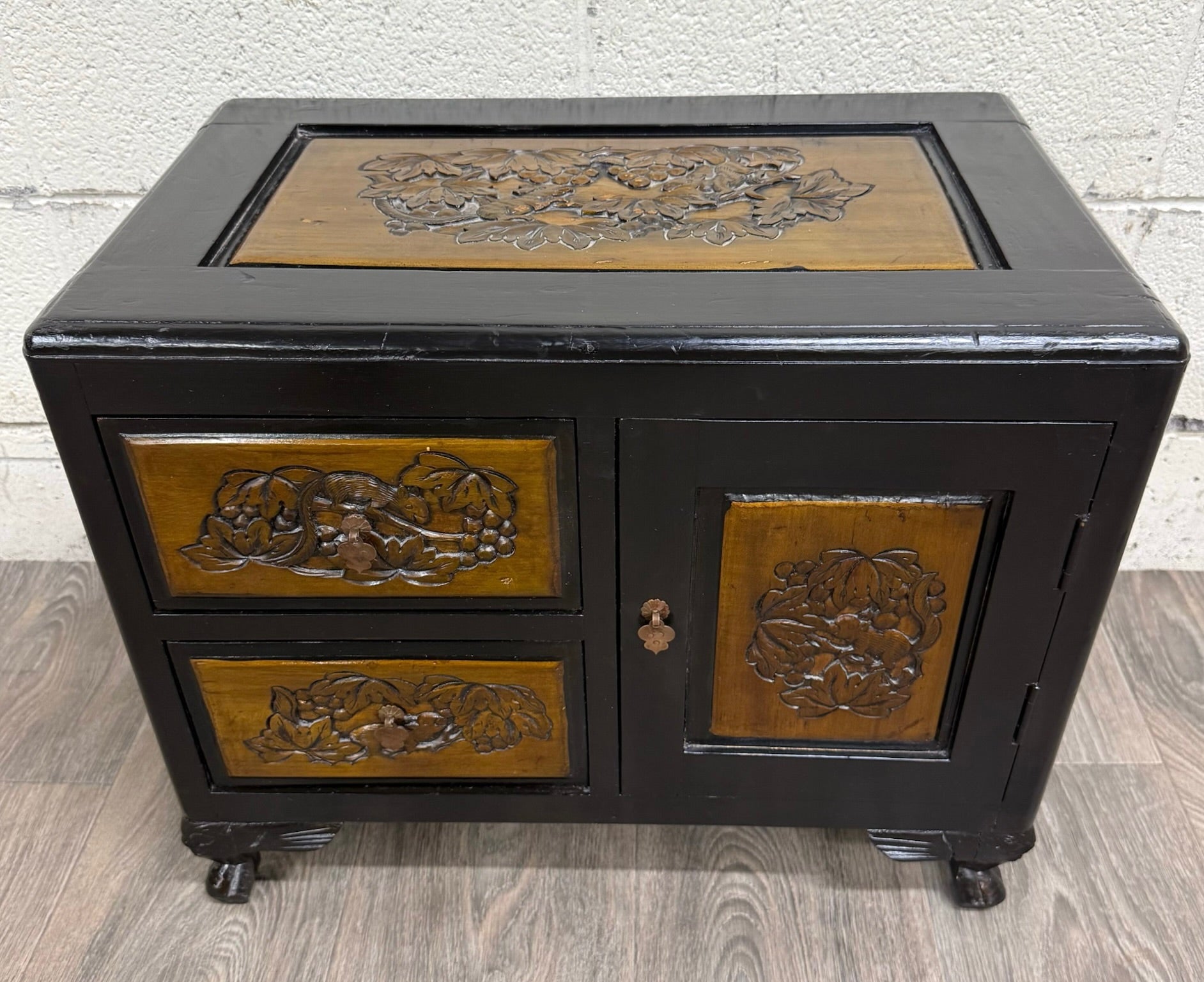 Vintage Asian Carved Cabinet with Hand Carved Motifs