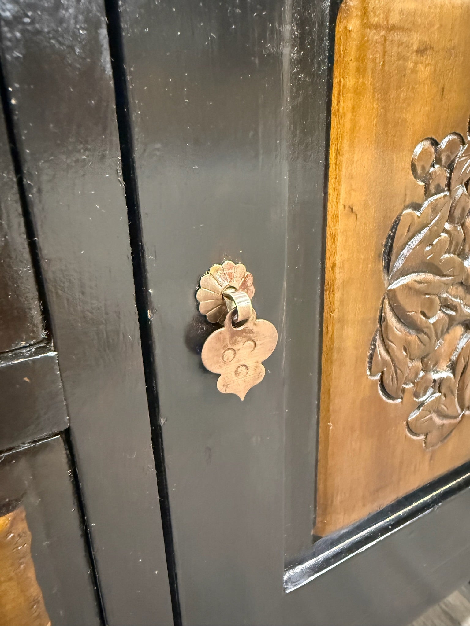 Vintage Asian Carved Cabinet with Hand Carved Motifs
