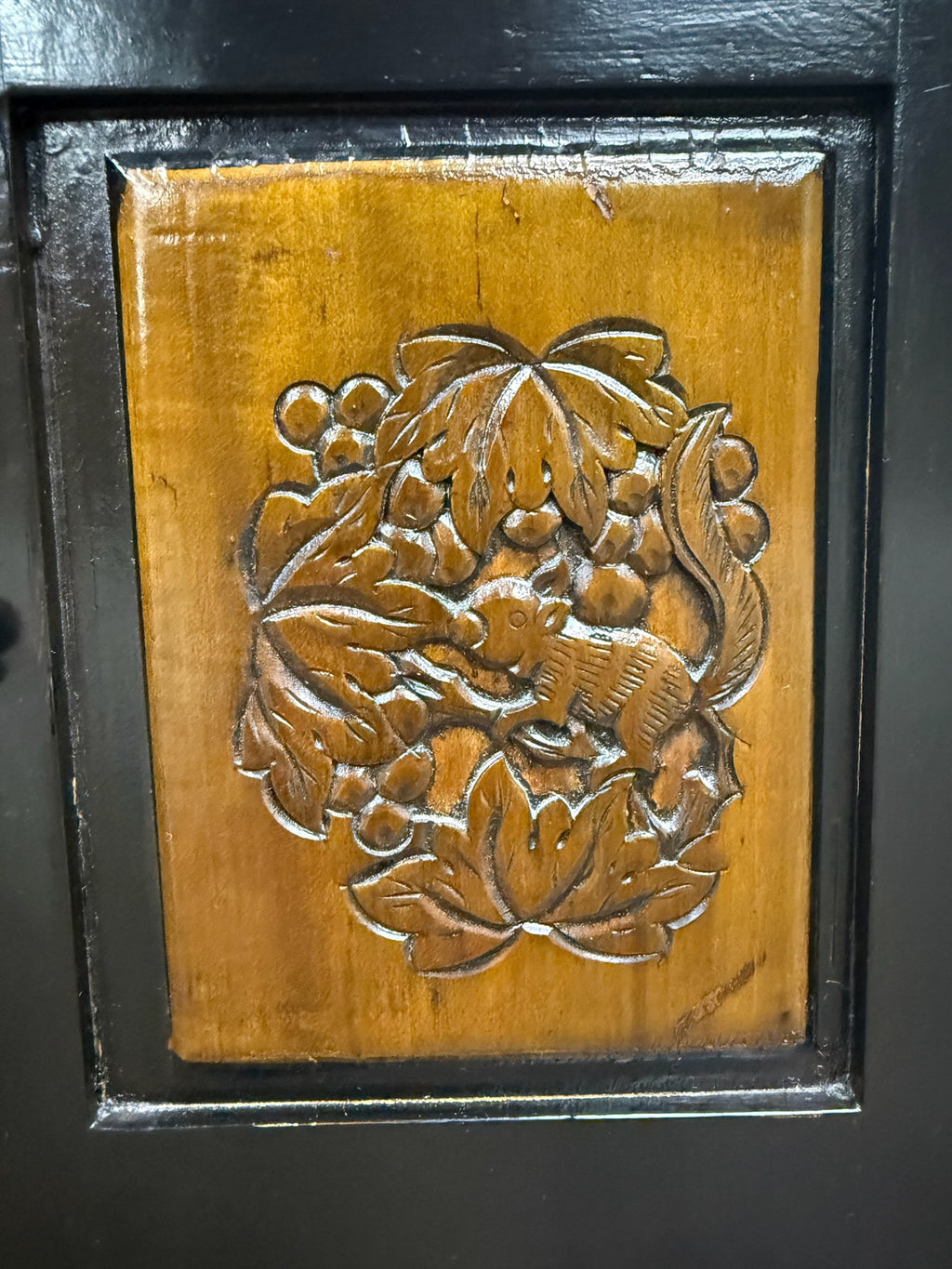 Vintage Asian Carved Cabinet with Hand Carved Motifs