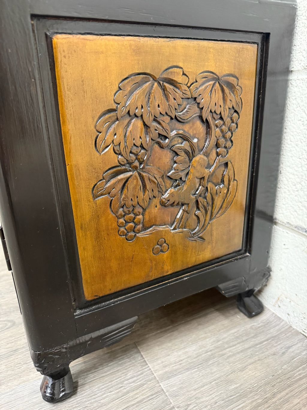 Vintage Asian Carved Cabinet with Hand Carved Motifs