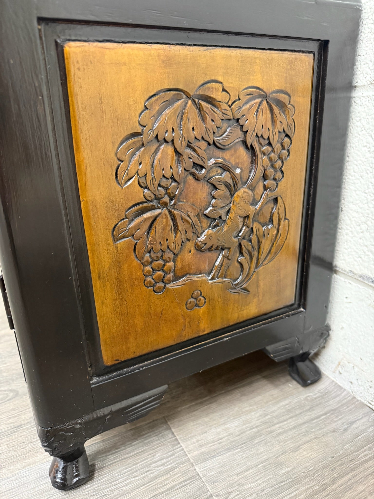 Vintage Asian Carved Cabinet with Hand Carved Motifs