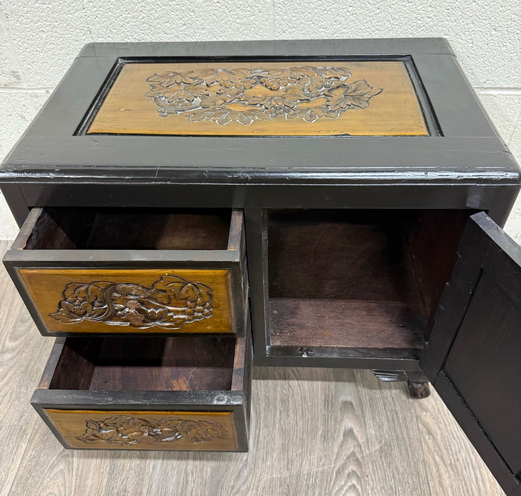 Vintage Asian Carved Cabinet with Hand Carved Motifs