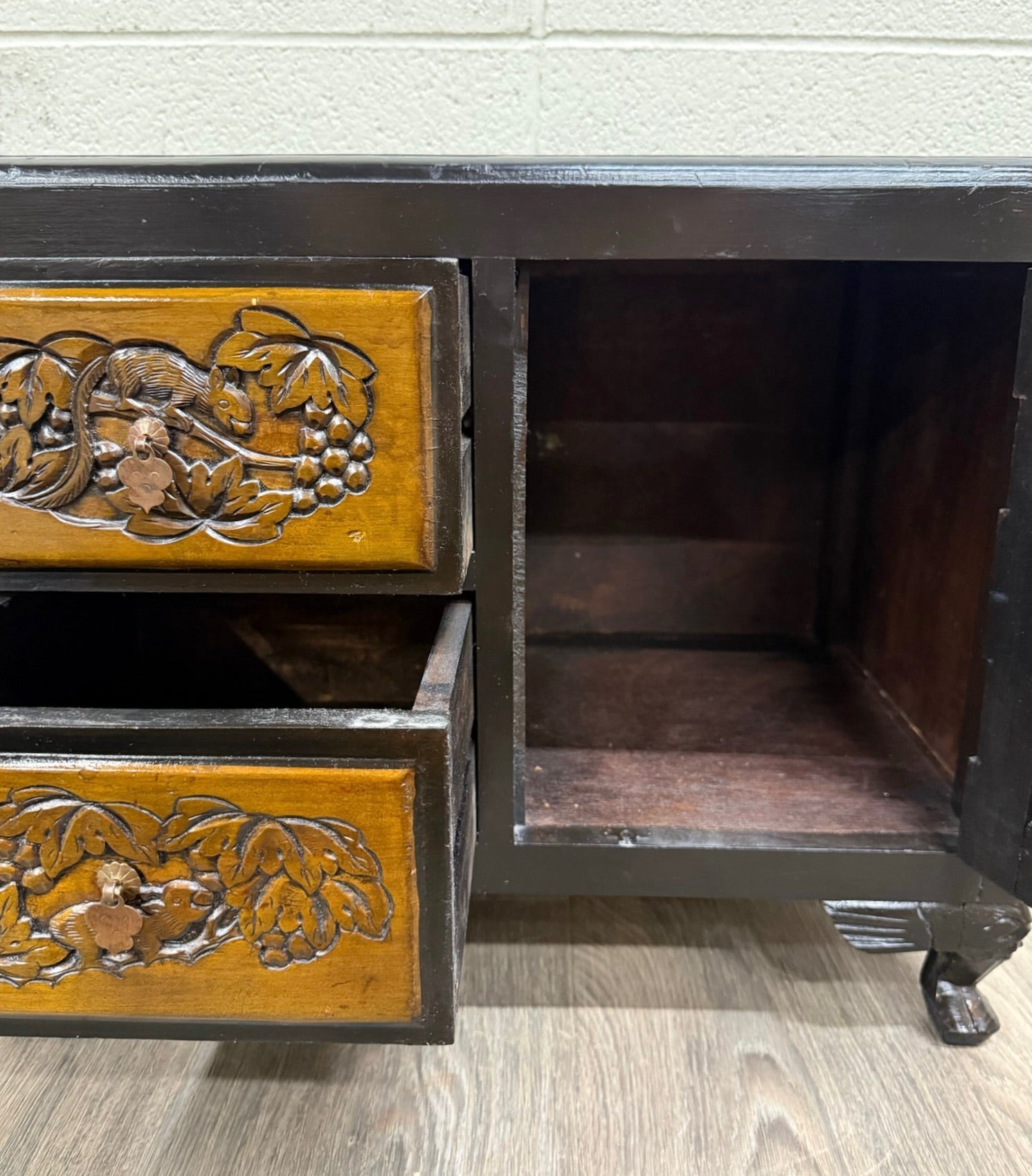 Vintage Asian Carved Cabinet with Hand Carved Motifs
