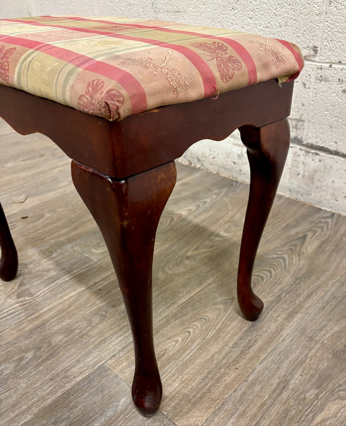Vintage Bombay Company Queen Anne Style Upholstered Footstool