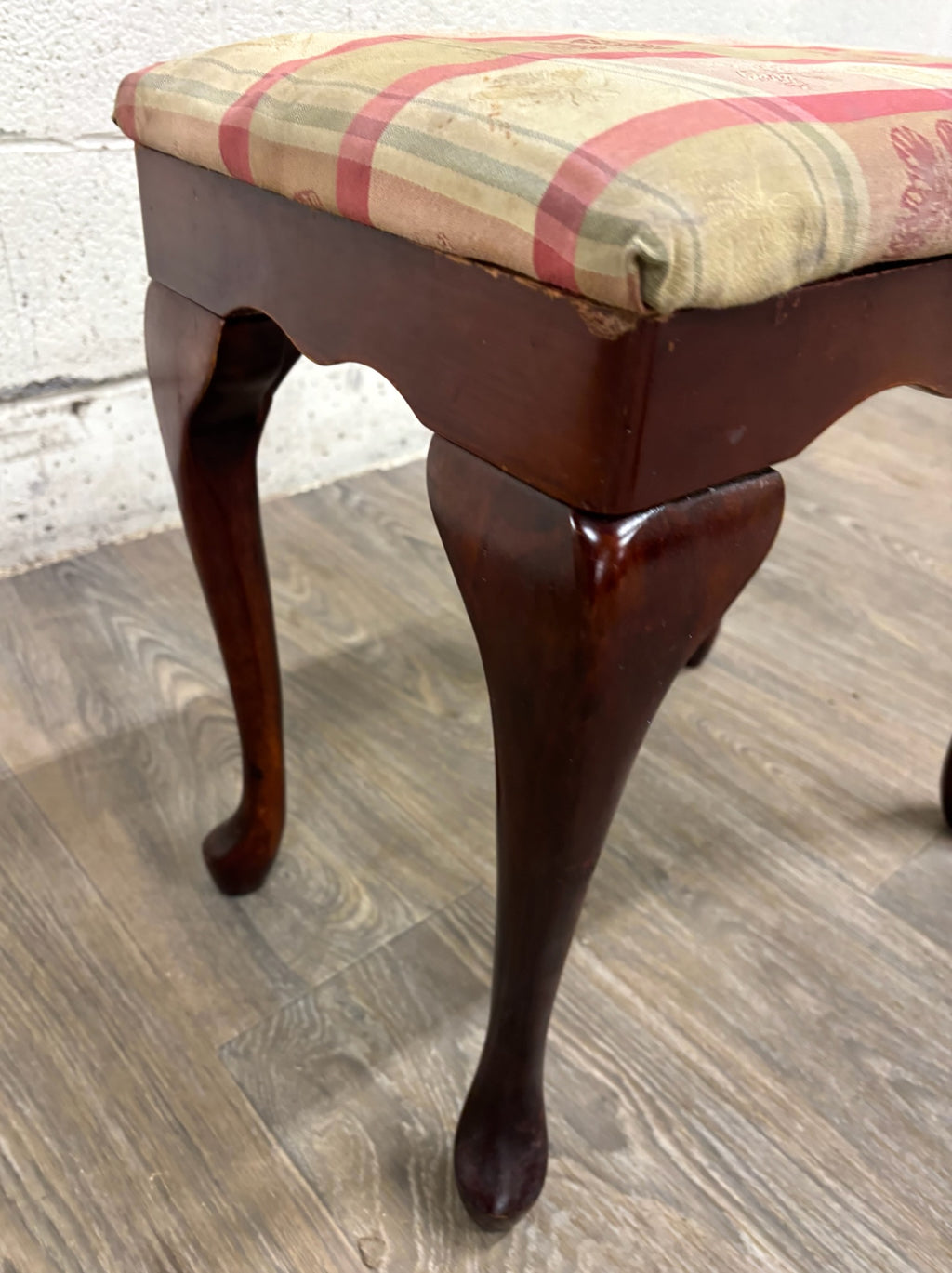 Vintage Bombay Company Queen Anne Style Upholstered Footstool
