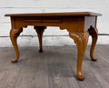 Vintage Queen Anne Style Parquet Style Top Carved Coffee Table w/ Pull Out Tray