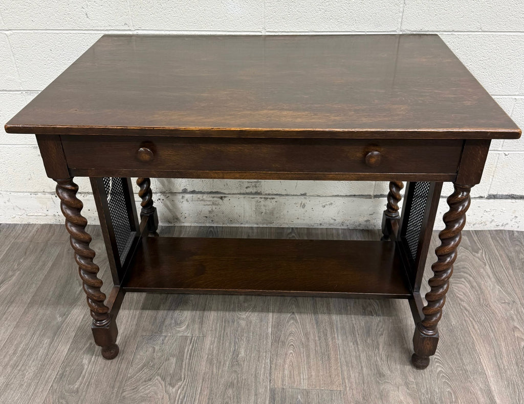 Antique Stickley Bros Barley Twist Oak Library Table with Drawer