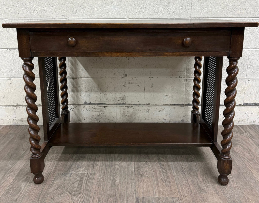 Antique Stickley Bros Barley Twist Oak Library Table with Drawer