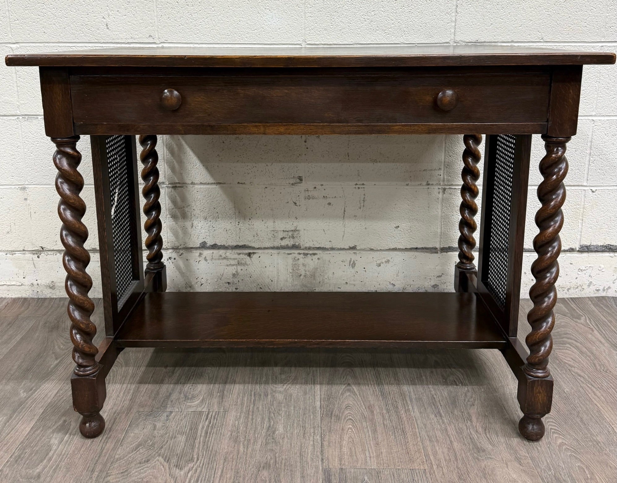 Antique Stickley Bros Barley Twist Oak Library Table with Drawer