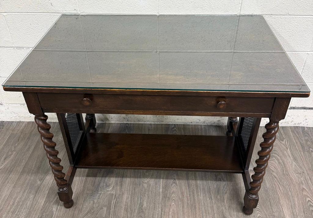 Antique Stickley Bros Barley Twist Oak Library Table with Drawer