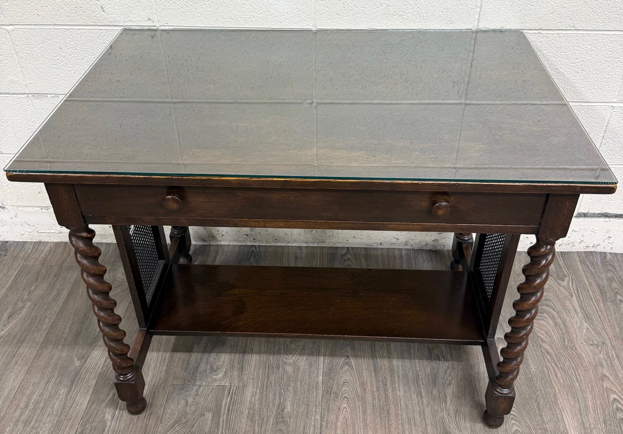 Antique Stickley Bros Barley Twist Oak Library Table with Drawer