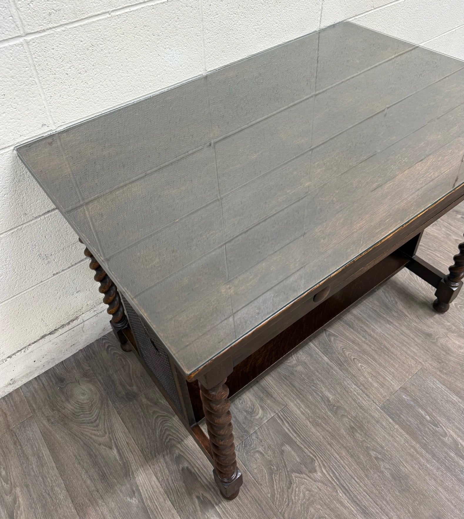 Antique Stickley Bros Barley Twist Oak Library Table with Drawer