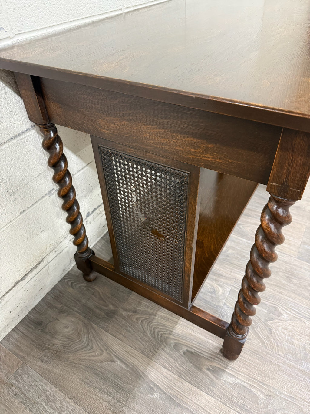 Antique Stickley Bros Barley Twist Oak Library Table with Drawer
